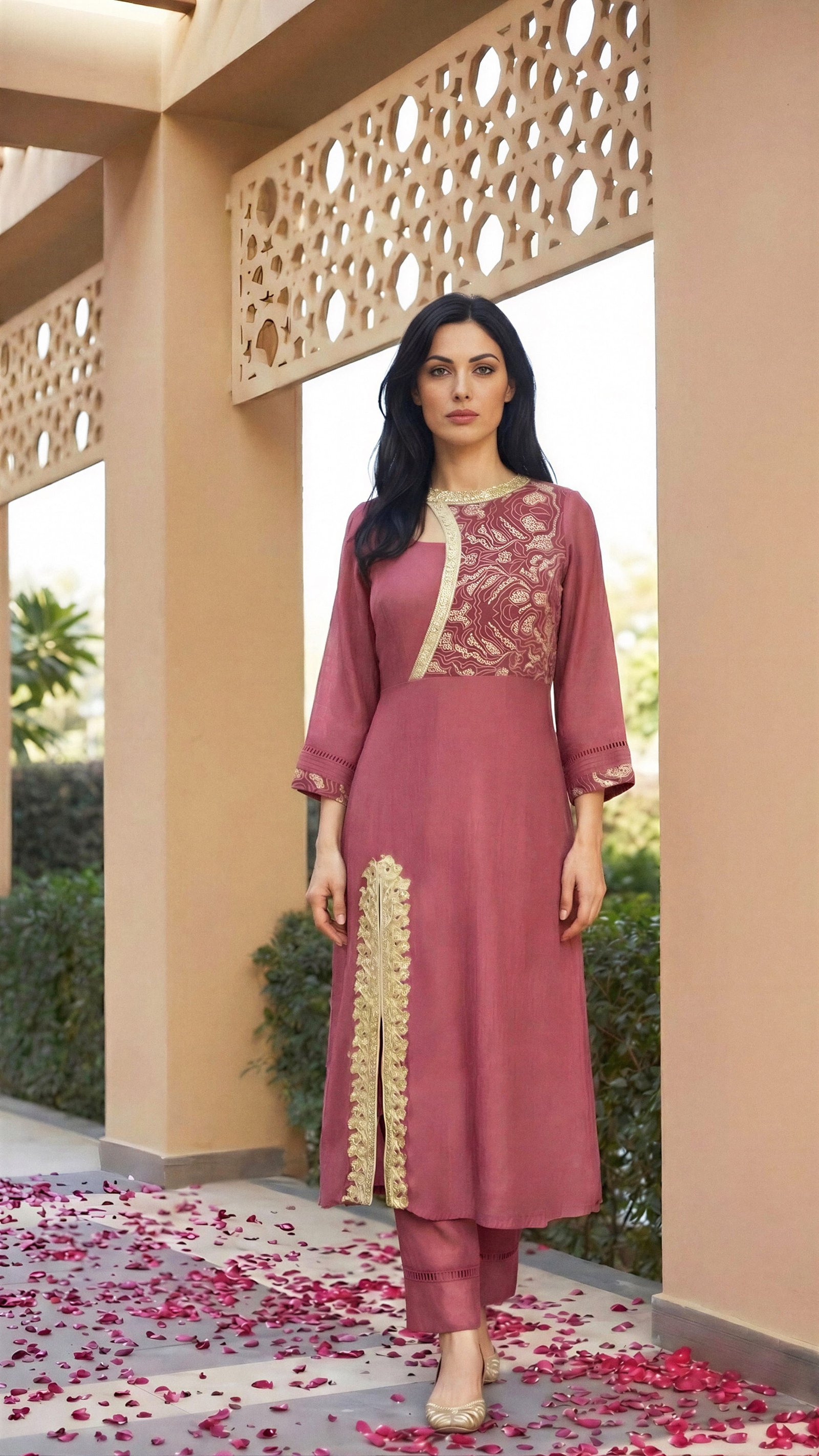 Lavanya Set- Dusty Rose Embroidered Kurta with Straight Pants