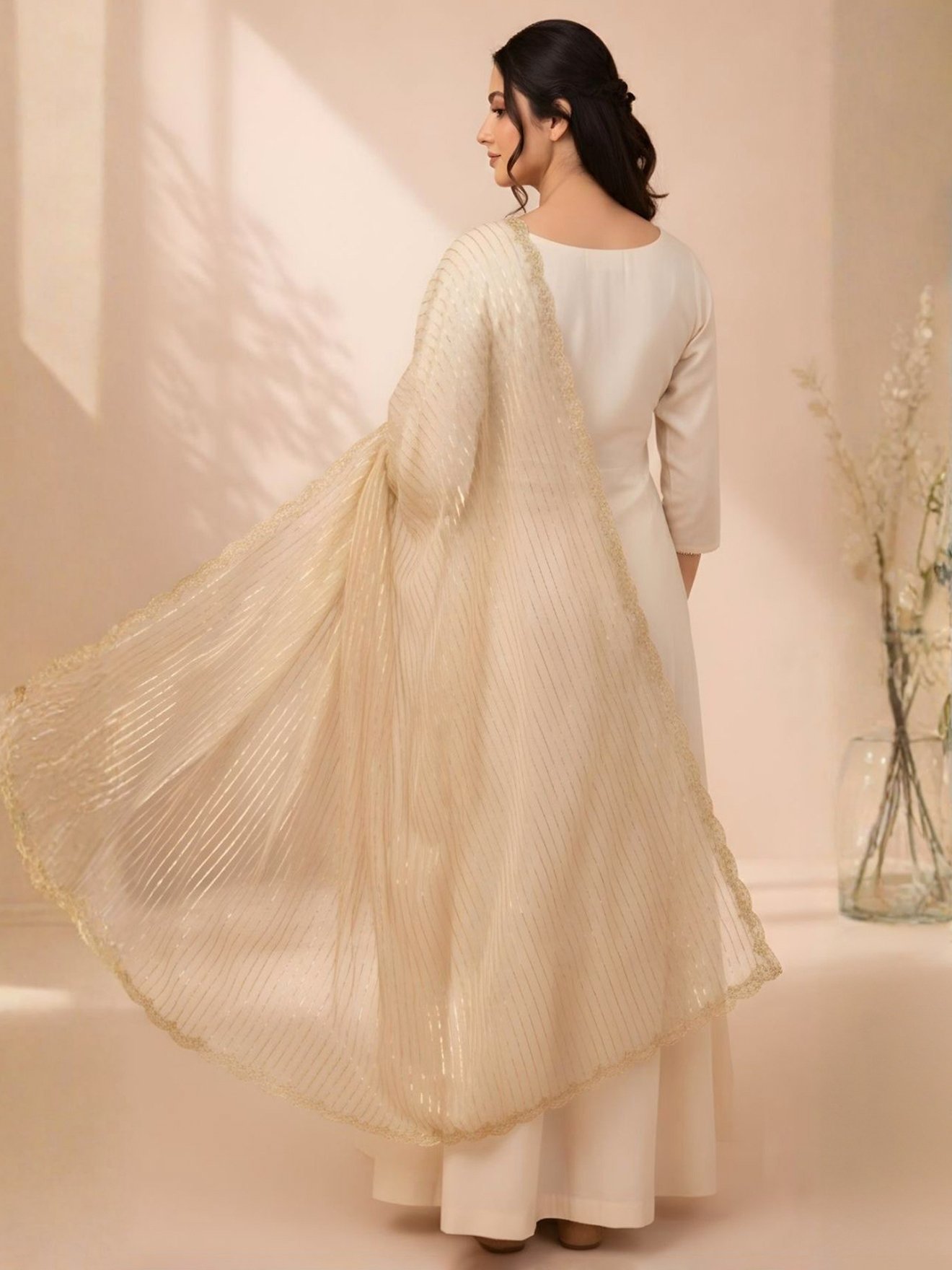 Ivory Shimmer Stripe Dupatta