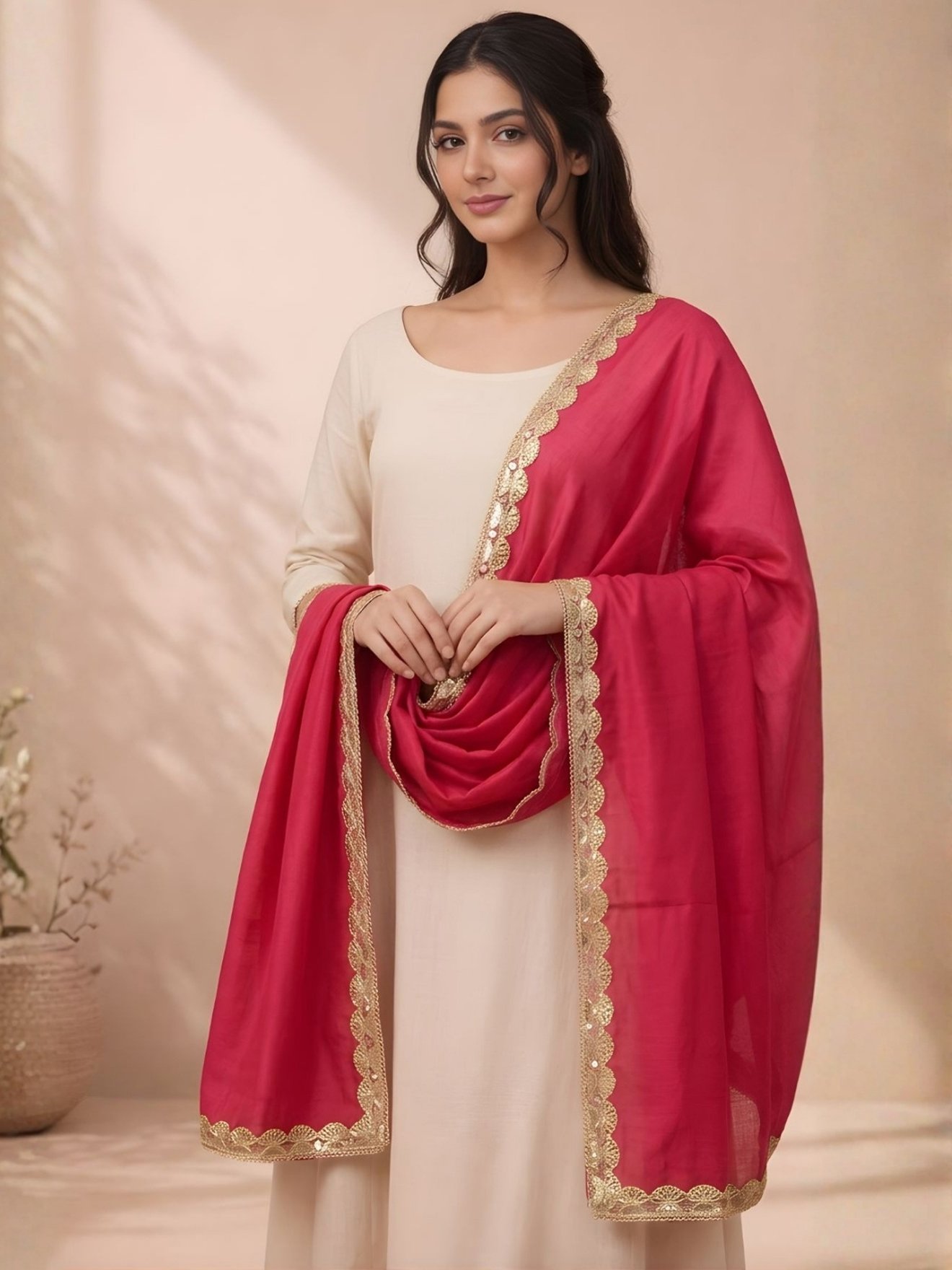Rani Pink Chanderi Dupatta