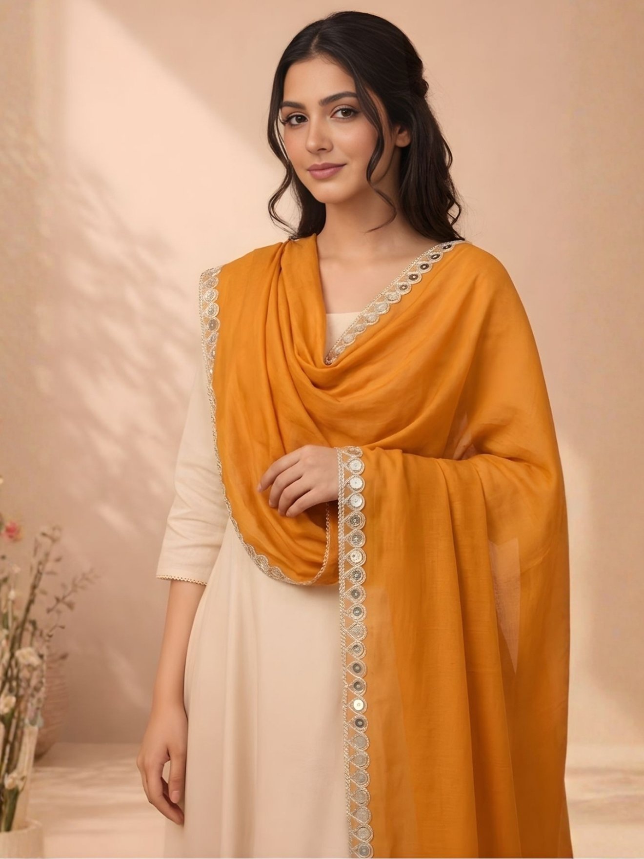 Saffron Bloom Dupatta