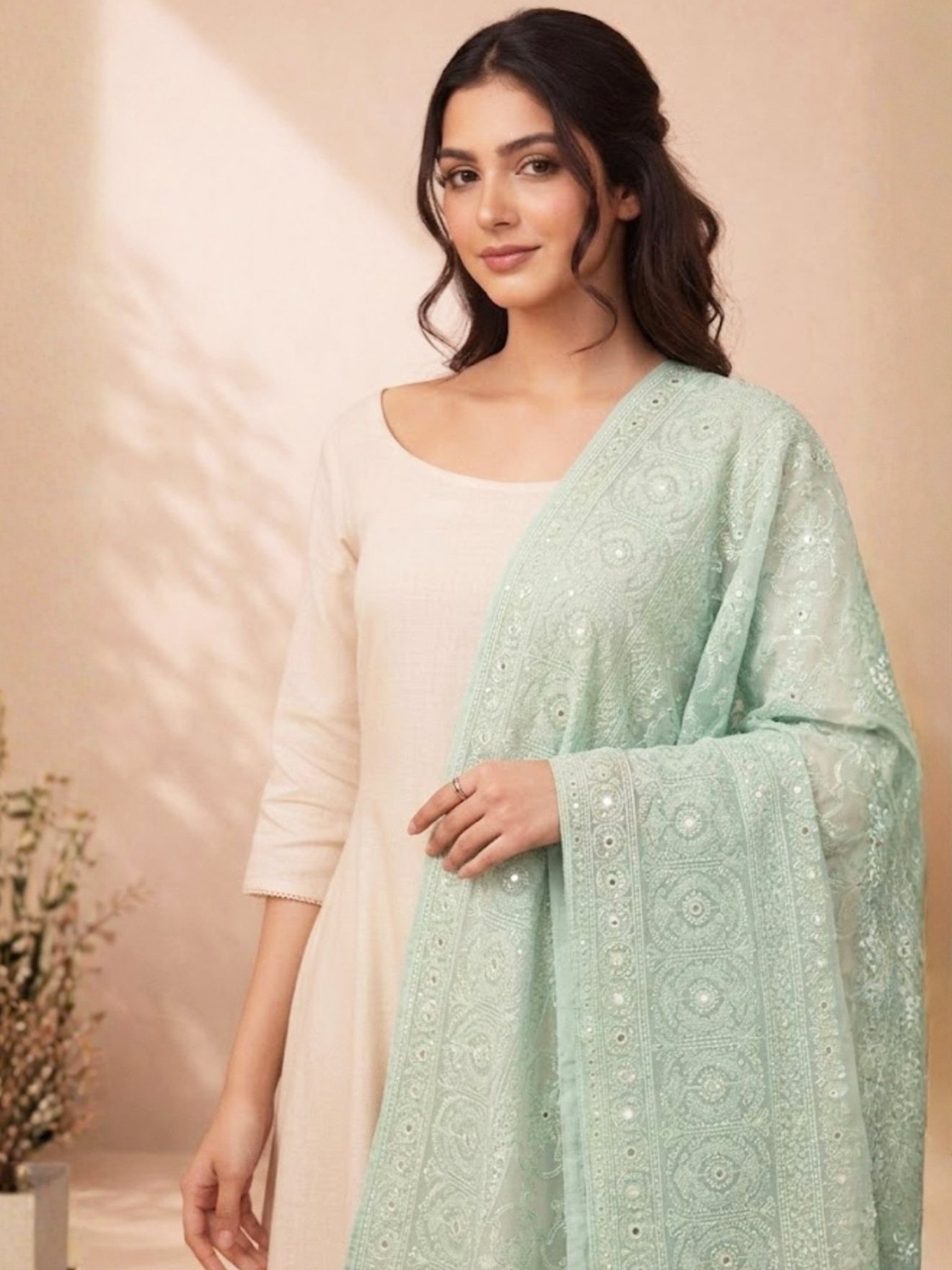 Seafoam Mukaish Dupatta