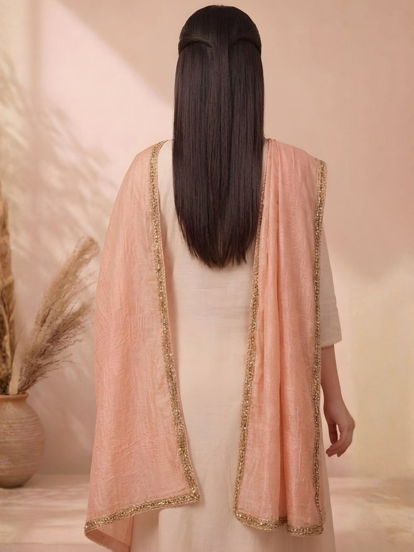 Blush Peach Lace Dupatta
