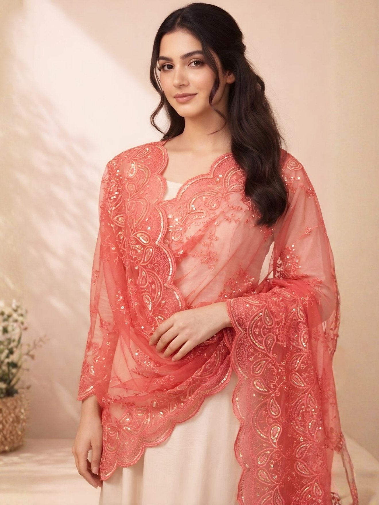 Coral Bloom Dupatta