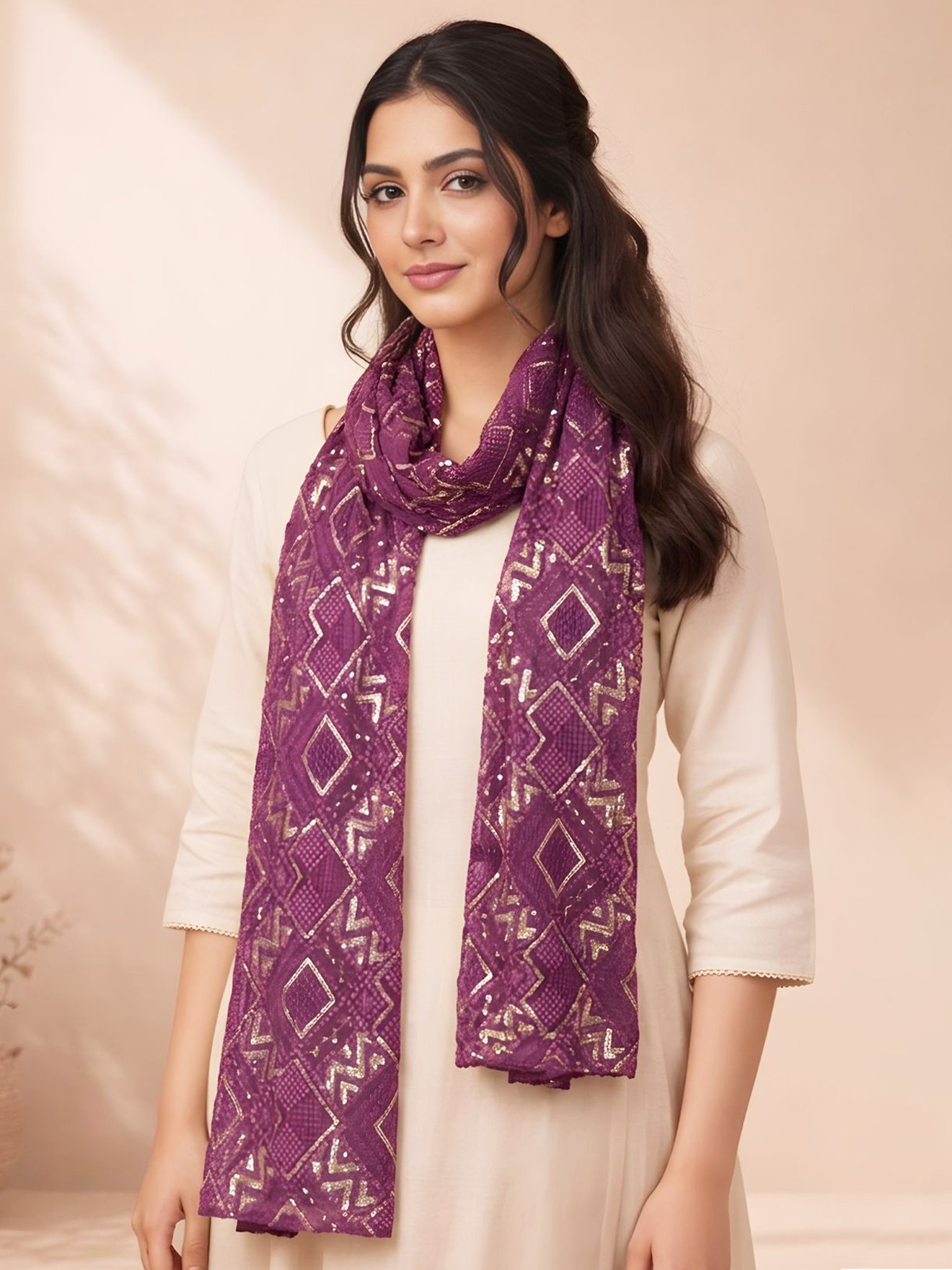 Regal Plum Zari Stole