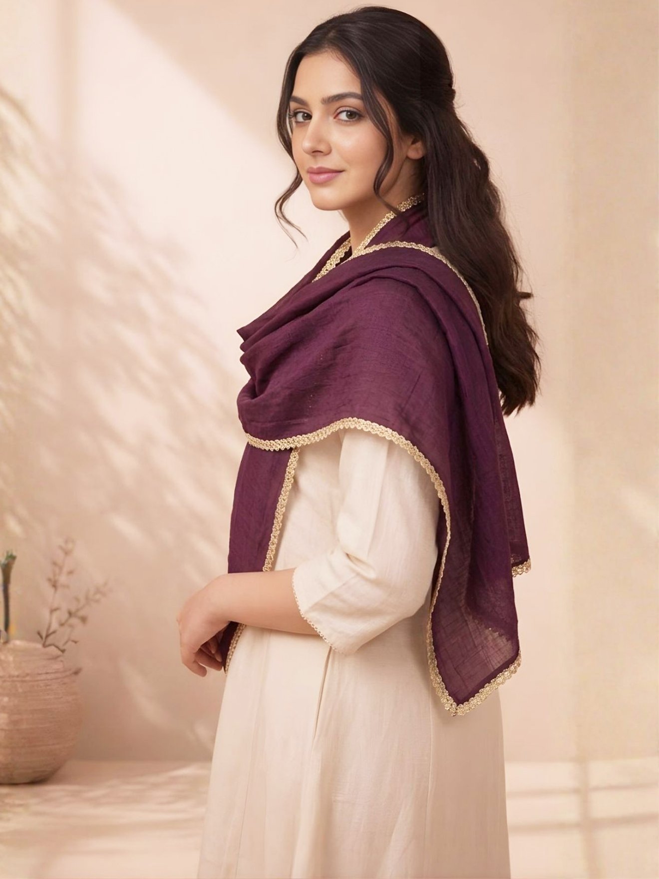 Wine Royale Chanderi Stole