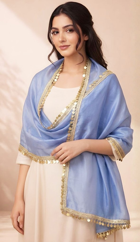 Powder Blue Chanderi Stole