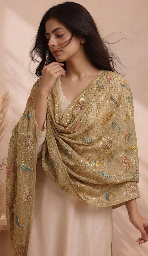 Beige Meadow Glow Dupatta