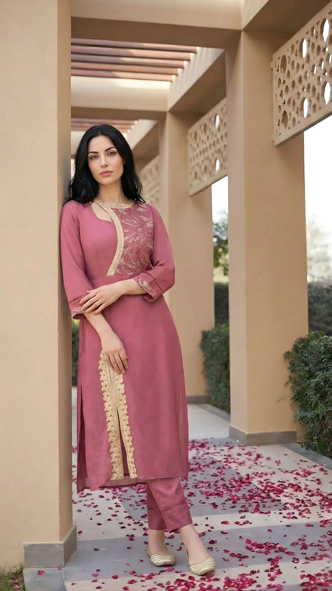 Fashion Model in Peach Outfit